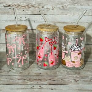 Charming Pink and Red Glass Jars with Bamboo Lids